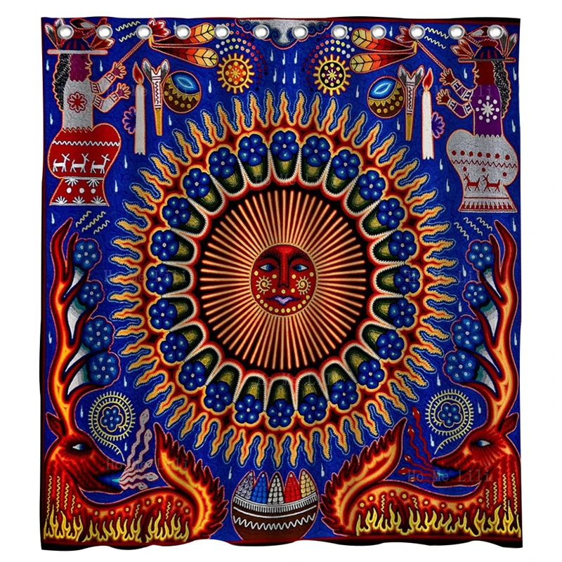 Psychedelic Stunning The Indigenous Huichol People Mexican Indian Art Print String Yarn Painting Shower Curtains By Ho Me Lili