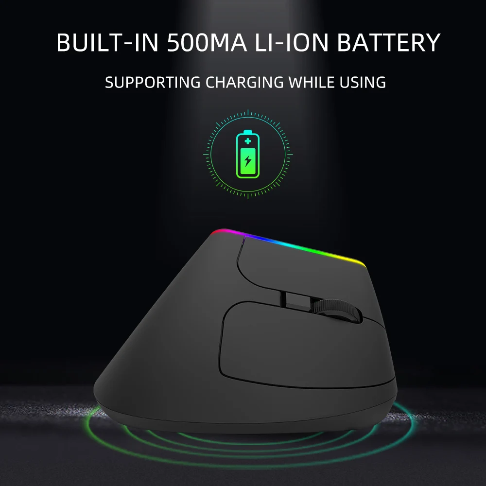 Delux  Ergonomic Vertical Mouse Rechargeable Wireless RGB Mouse Bluetooth 2.4G  4000DPI Gaming Silent Mice For Laptop PC