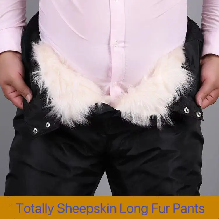100% Wool Warm Pants Men's High Waist Thicken Thermal Trousers Middle Aged Dad Cold Winter Casual Long Pant Inner Sheepskin