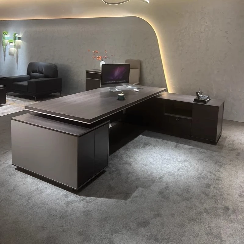 Double-Cabinet Executive Desk and Chair Set, Simple Modern Design CEO's Office, Manager's Executive Desk, Office Furniture