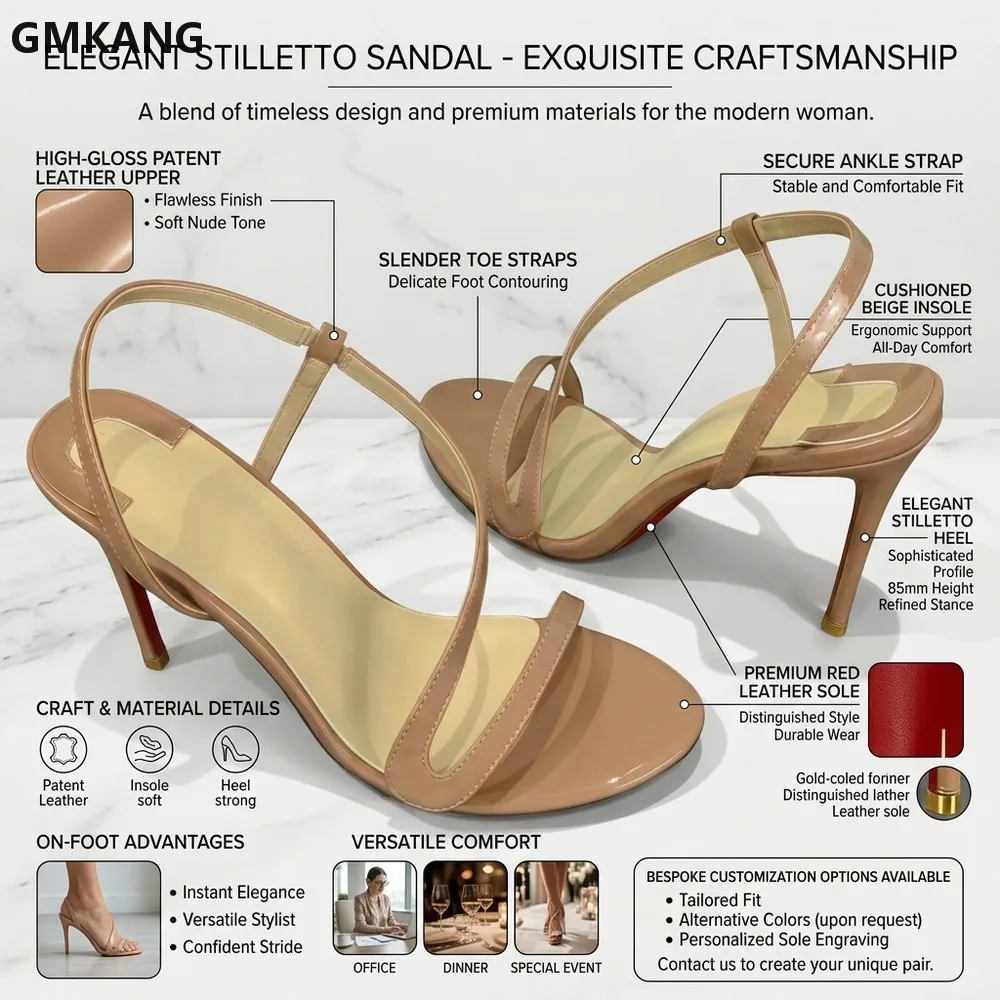 Patent Leather Women Sandals Red Sole Pumps Back Strap Slip On Stiletto High Heels Comfortable Party Dress Shoes GMKANG