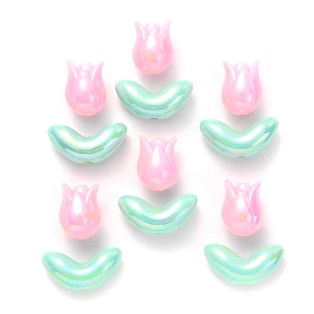20Pcs Błyszczące tulipanowe koraliki akrylowe Candy Color Flower Spacer Beads do tworzenia biżuterii Diy Pen Telefon komórkowy Łańcuch Bransoletka Akcesoria