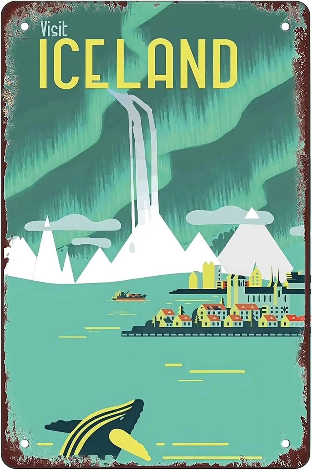 Travel to Iceland Vintage Tin Metal Funny Novelty Metal Sign Retro Wall Decor for Home Gate Garden Bars Restaurants Cafes Office