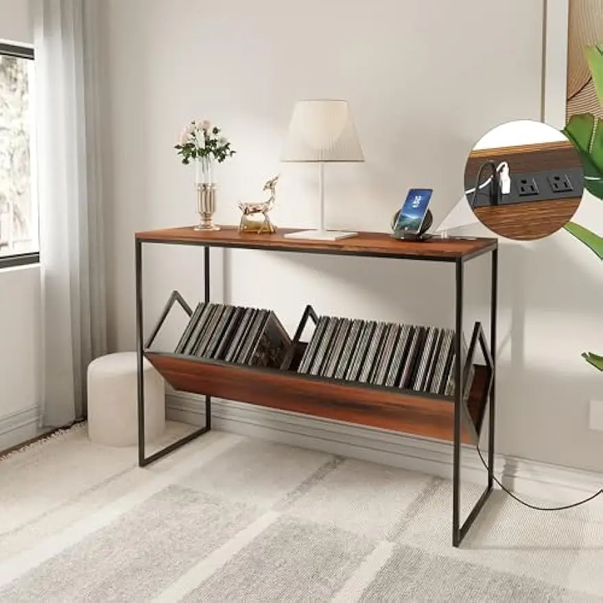 Mesa Console Comfort Corner Industrial Millwork, 43 "com Tomadas e Portas USB