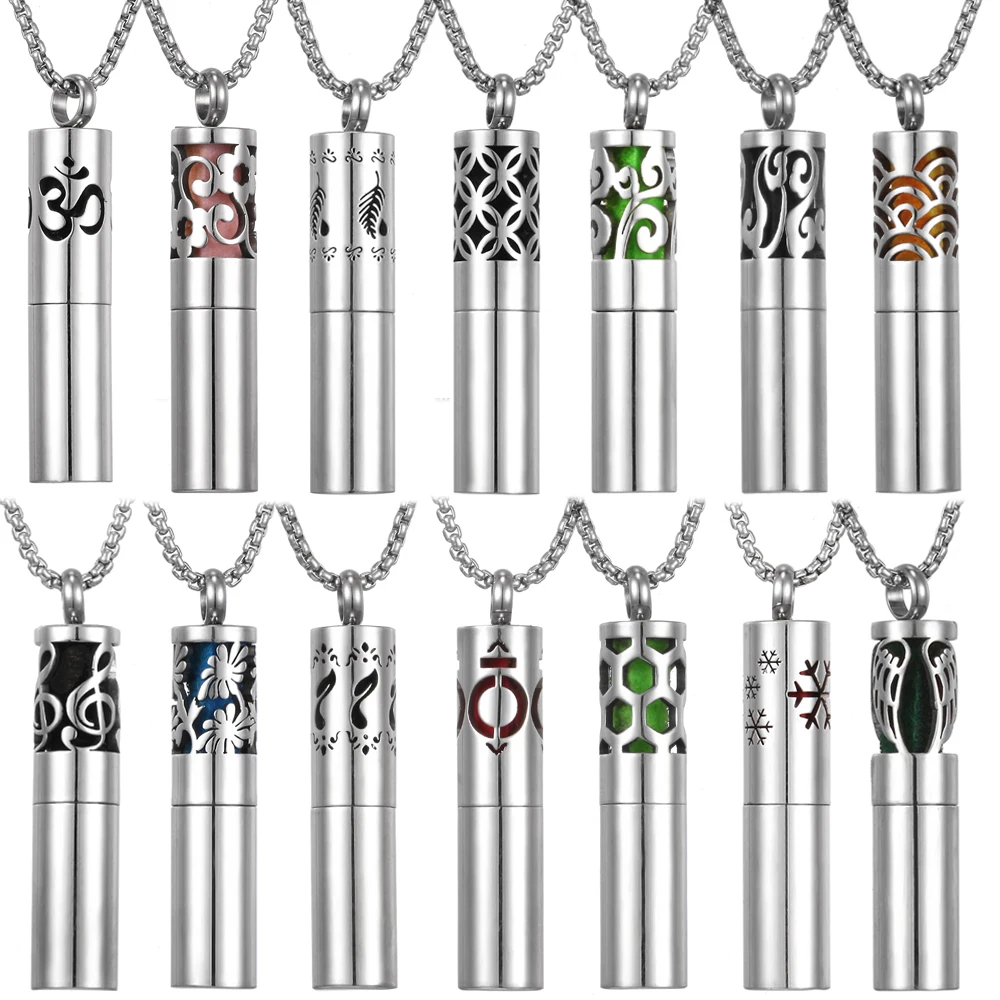 Cylindrical Stainless Steel Aromatherapy Necklace Essential Oil Storage Bottle Necklaces Aroma Perfume Diffuser Pendant Necklace