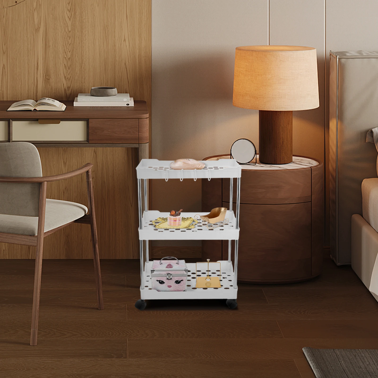 

1pc Bathroom Storage Cart Multi-layer Metal Rolling Utility Trolley Rack Kitchen Carts Wheels Compact Design Storage