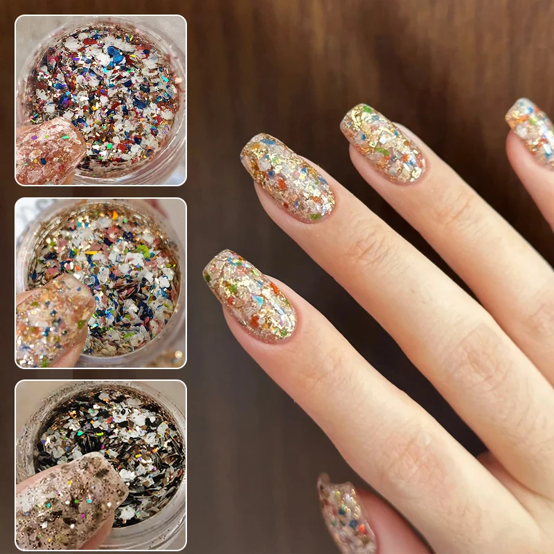 Glitter Nail Sequins Mixed Gold Shell Nail Platinum Foil Powder DIY Nail Charms Manicure Maple Flakes DIY Material