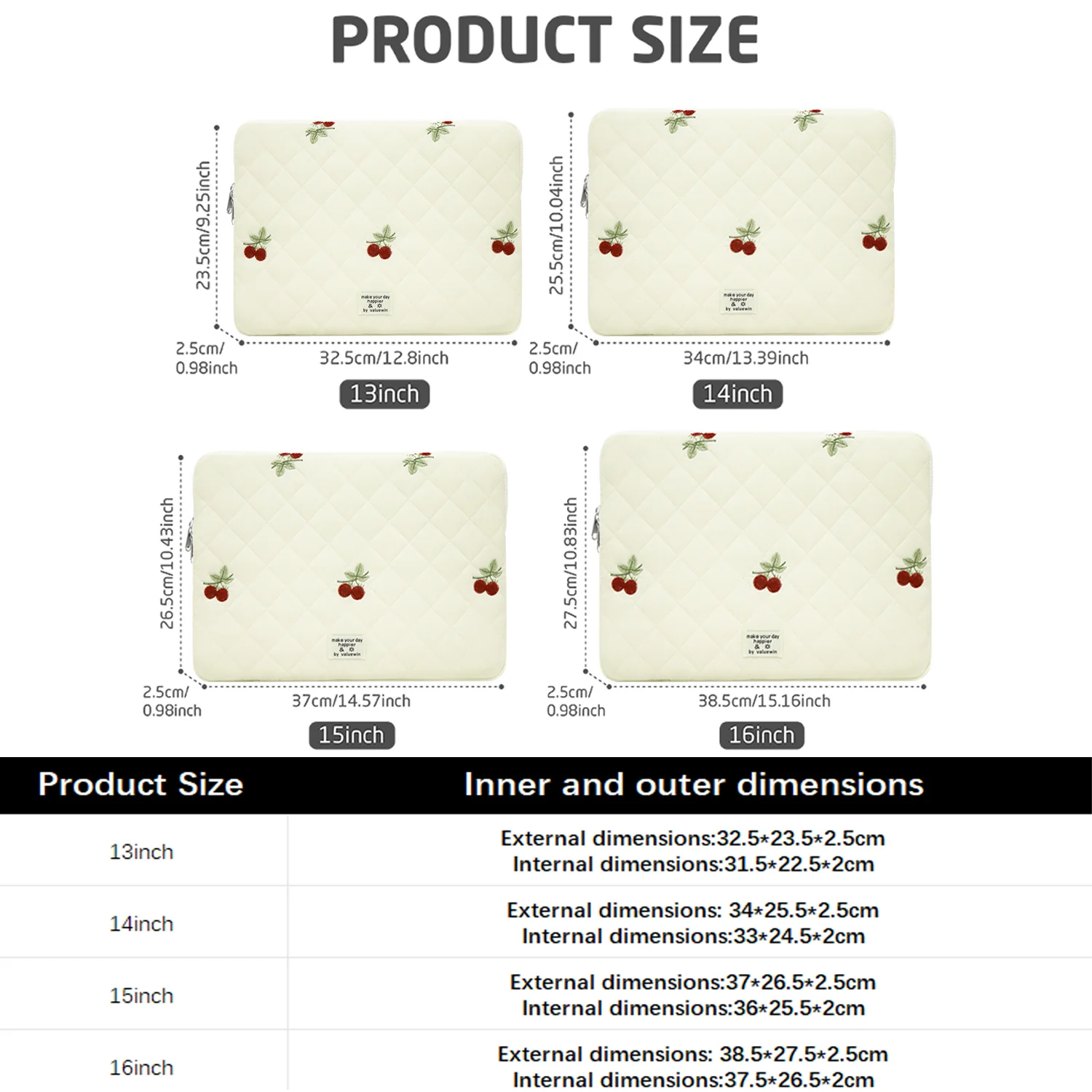 Cute Laptop Sleeve for MacBook Pro Air/Lenovo/Huawei/Dell/ASUS/HP/Acer 13,14,15,16 inch Portable Puffy Quilted Laptop Inner Bag
