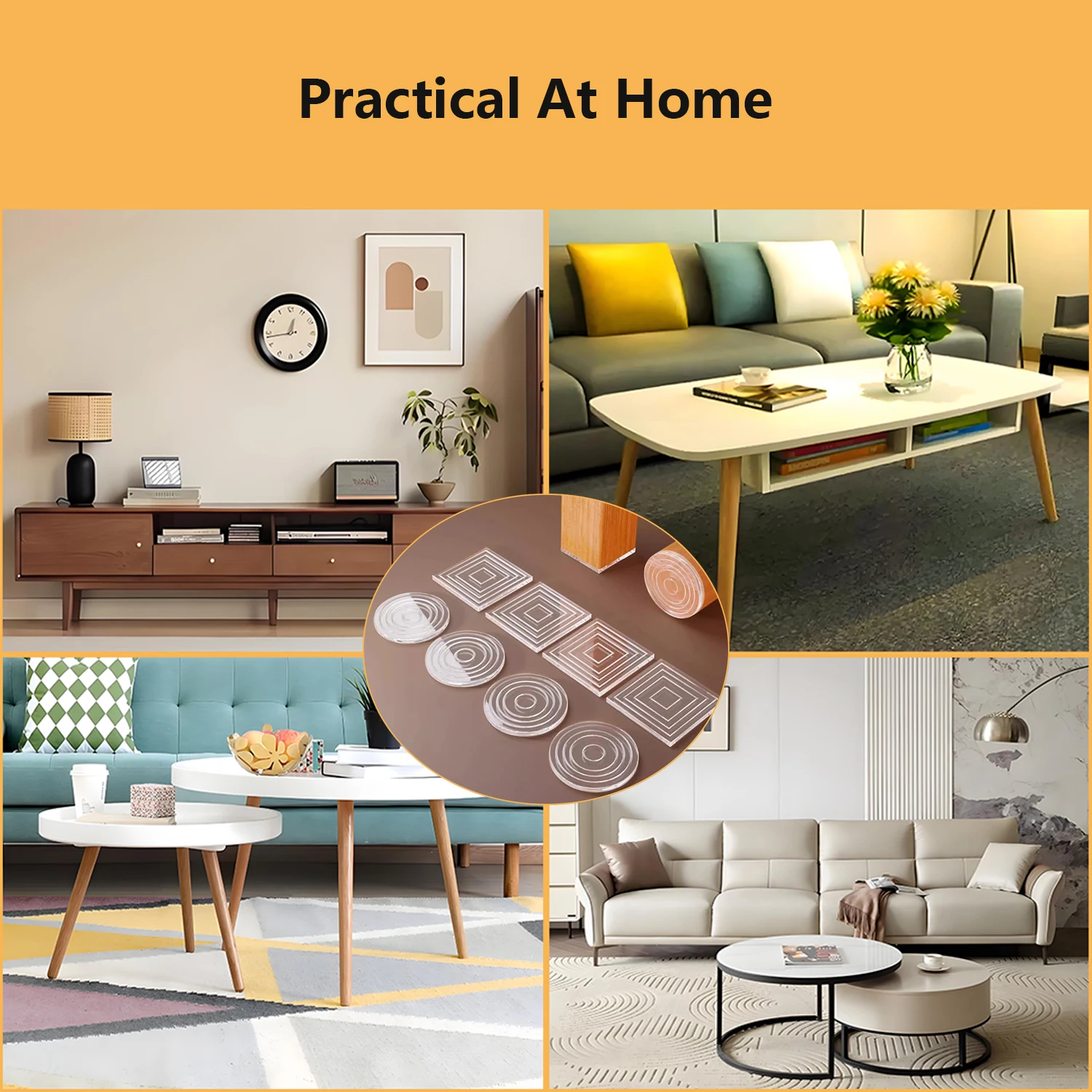4Pcs Invisible Clear Furniture Pads , Silicone Anti-Slip Grippers for Tables Beds Chairs, Reduces Noise & Prevents Scratches