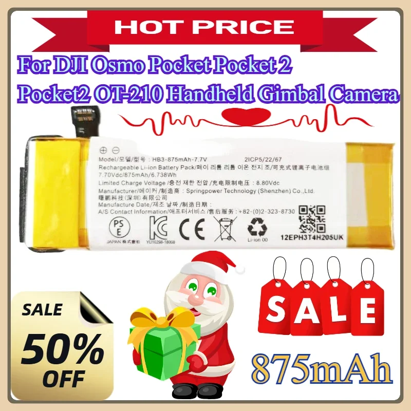 For DJI Osmo Pocket Pocket 2 Pocket2 OT-210 Handheld Gimbal Camera DIY Install New 7.7V HB3-875mAh Replacement Battery