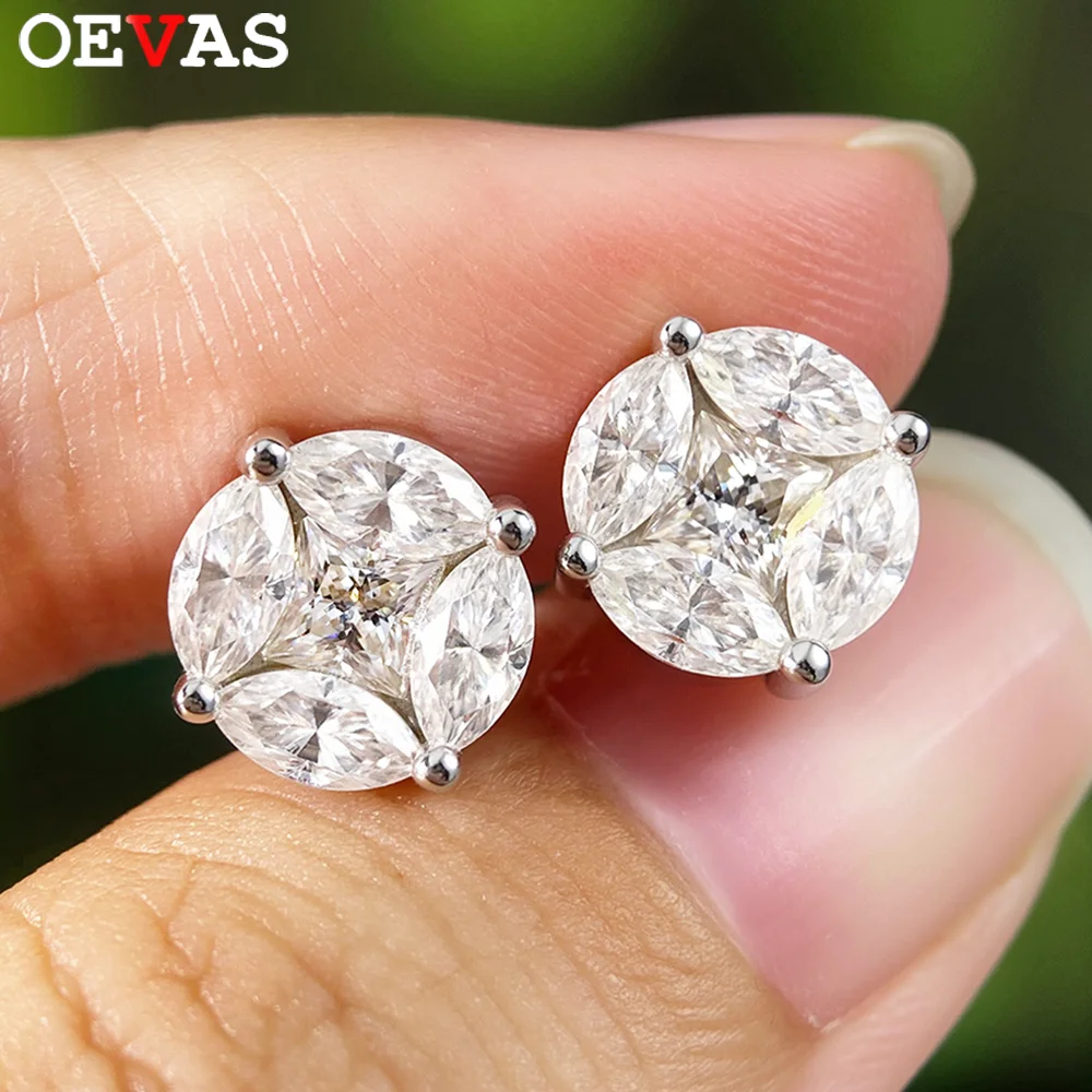 OEVAS 3.2cttw Full Moissanite Stud Earrings 100% S925 Silver Cluster Star Princess/Marquise Cut Lab Diamond Wedding Jewelry Gift