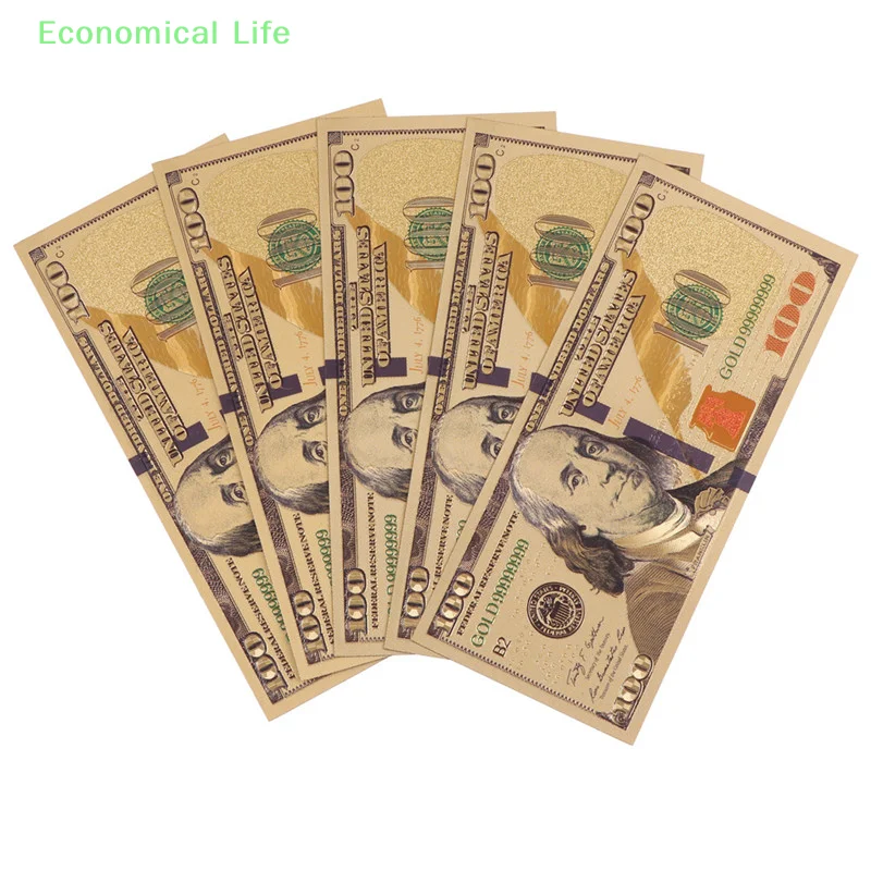 5pcs US$100 dollar 24k Gold Foil Golden USD Paper Money Banknotes Crafts