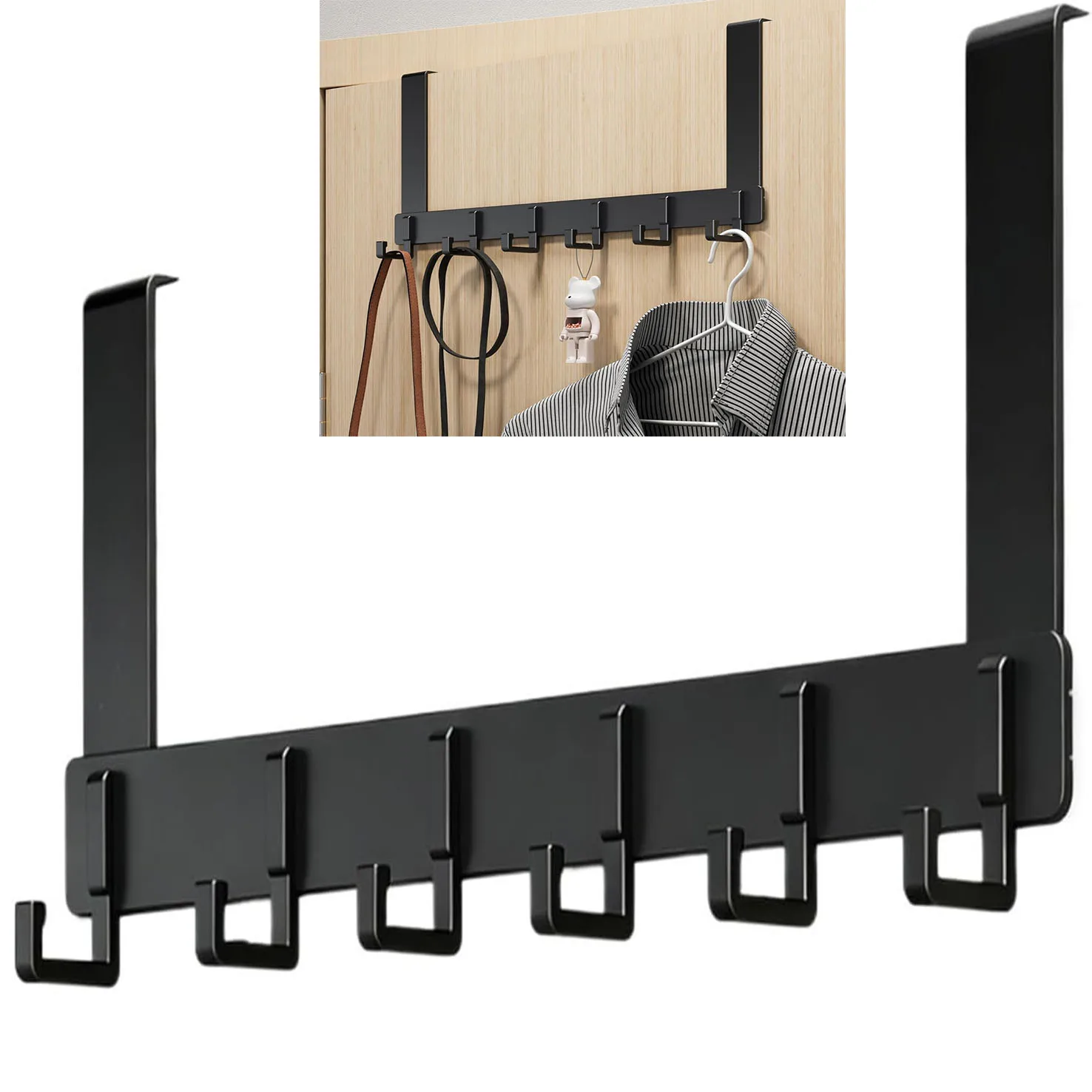 Türhaken, Robuster Türhänger mit 6 Haken, Hochwertige Metallkonstruktion ohne Bohren, Strapazierfähig und einfach zu installieren, für Badezimmer, Schlafzimmer, Küche, zum Aufhängen von Handtüchern,