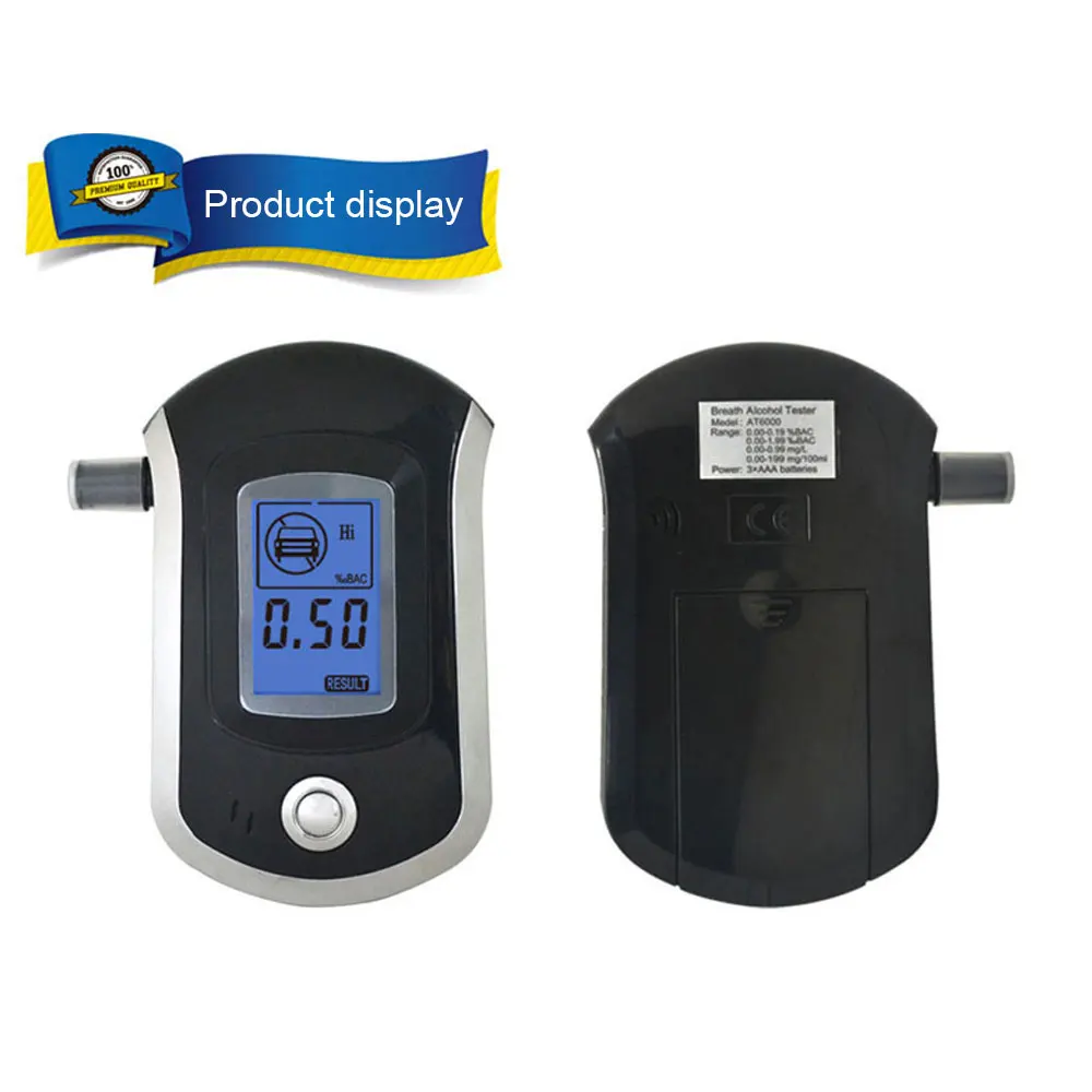 AT6000 Professional Police Breath Breathalyzer LCD Digital Alcohol Tester High-Precision Alcohol Detector with 5 Mouthpieces