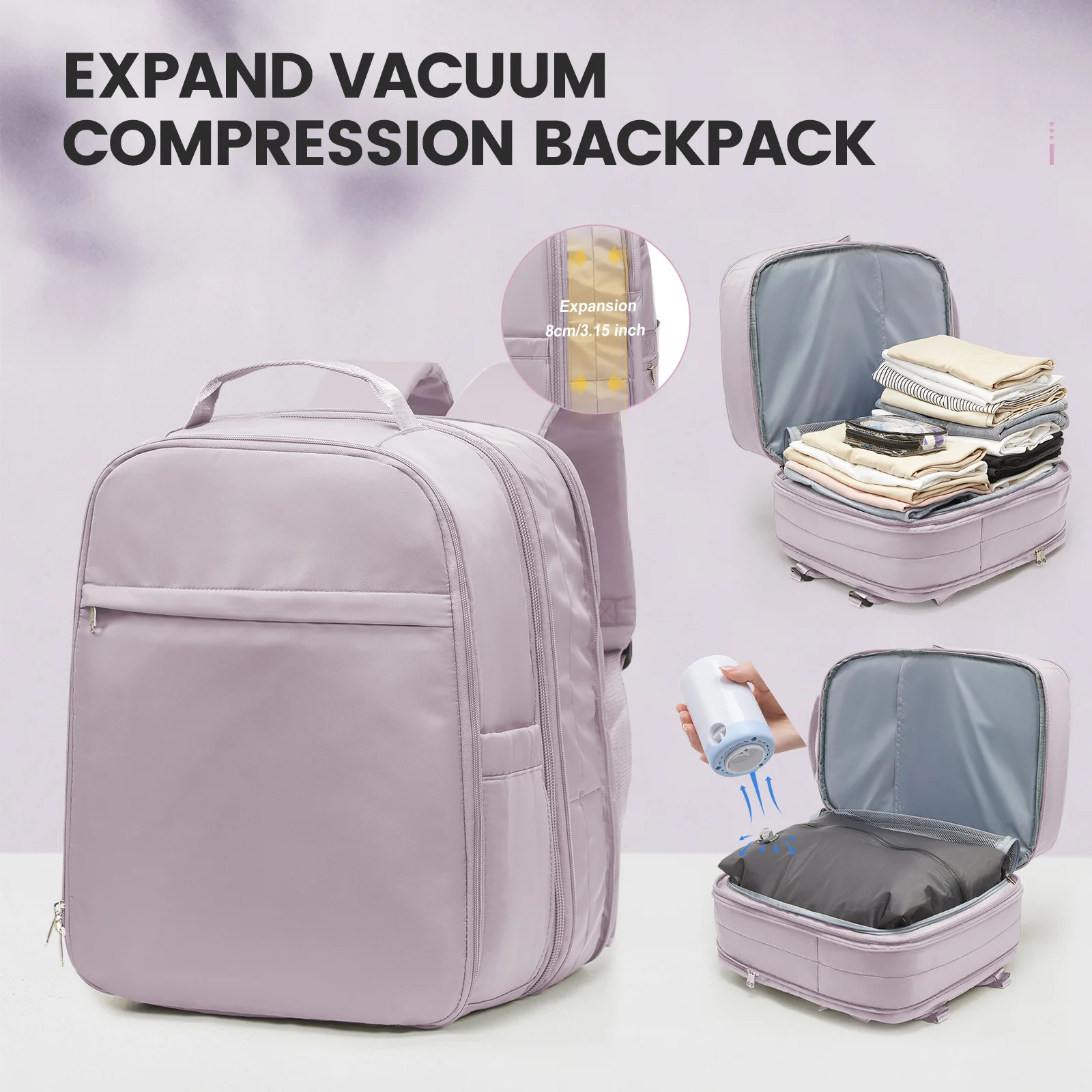 Easyjet 45x36x20 Vacuum Travel Backpack with Pump Laptop Backpack Airplane Cabin Vacuum Compression Airbag, Women Cabin Luggage