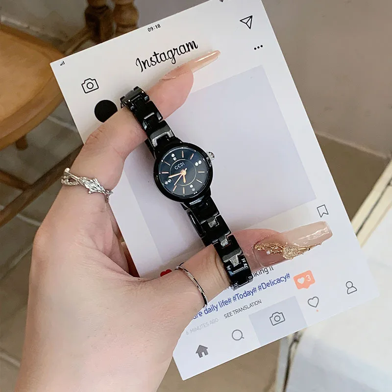 versatile small fresh student quartz watch fashion trend light luxury simple waterproof women's steel belt watch birthday gift