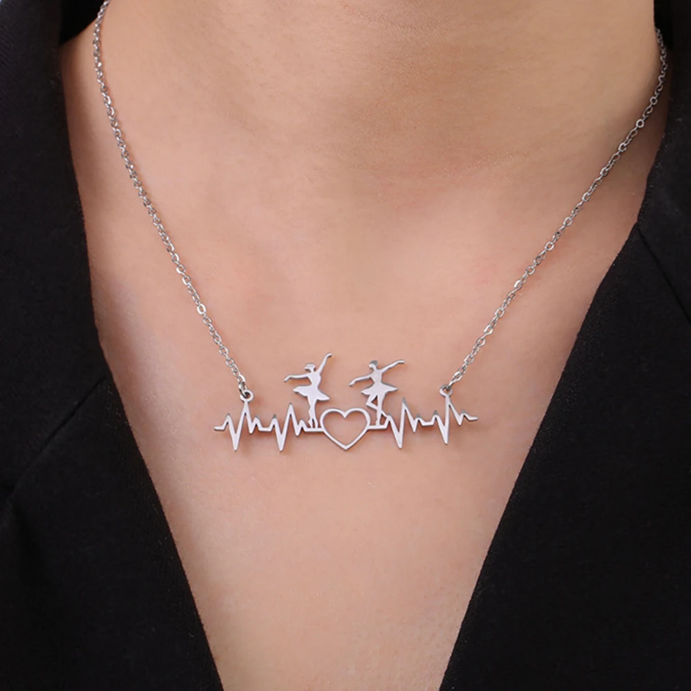 My Shape Ballet Dancer Pendant Necklaces Women Ballerina Dancing Girl Charms Choker Chain Artist Sports Stainless Steel Jewelry