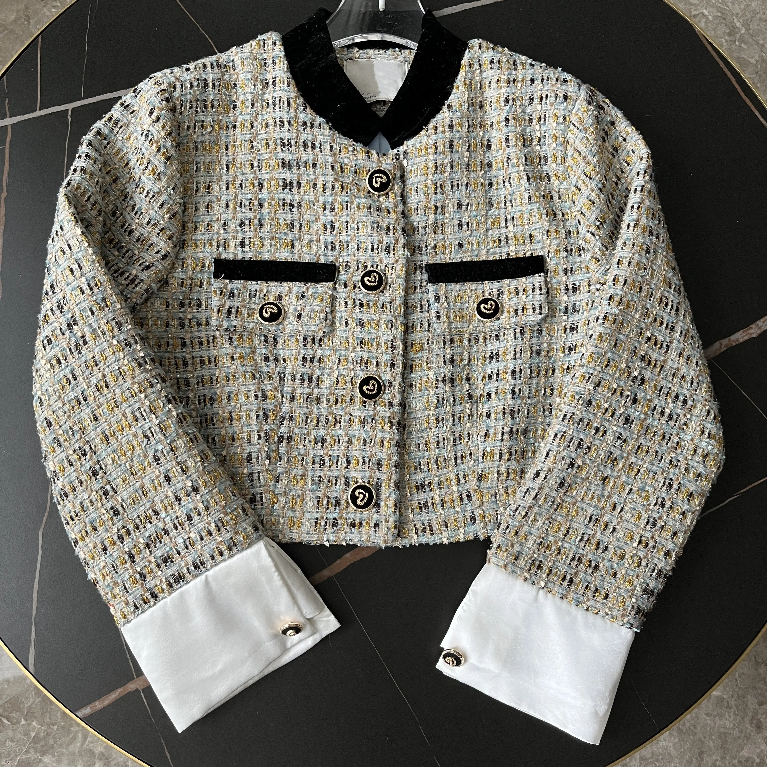 

2023 Fashion New Luxury Small Fragrance Tweed Jacket Women French Vitnage Slim Woolen Short Coat Streetwear Elegant Outwear