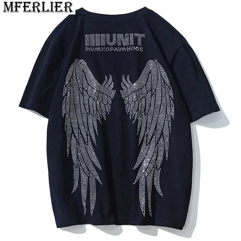 

summer men print wing tshirt short sleeve plus size 8XL loose fashion tshirt ins mferlier high street casual tees tops oversize