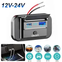 12V/24V Car USB Charger Socket Dual USB Ports Waterproof Dustproof Fast Charge Power Adapter for Most Cars Motorcycles Boats RV