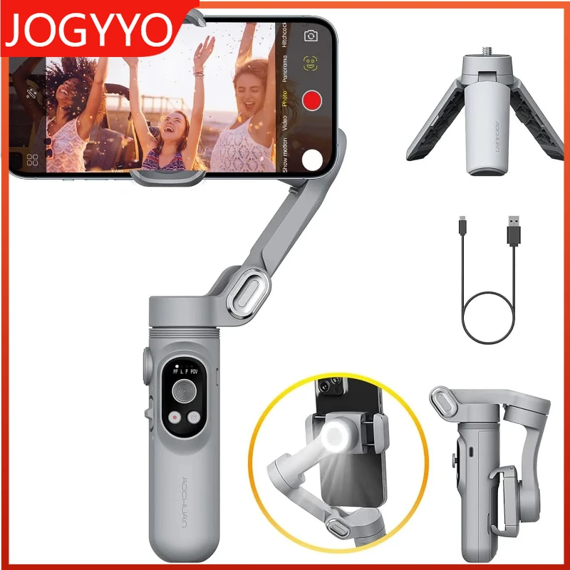 

AOCHUAN Smart X Gimbal Stabilizer 3-Axis with Face Tracking & Fill Light, Foldable Phone Gimbal for iPhone Android Selfie Vlog