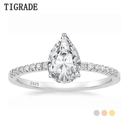 Tigrade 2CT 925 Sterling Silver Engagement Rings Pear Cut 5A+ Cubic Zirconia CZ Wedding Promise Rings for Her Stunning Teardrop