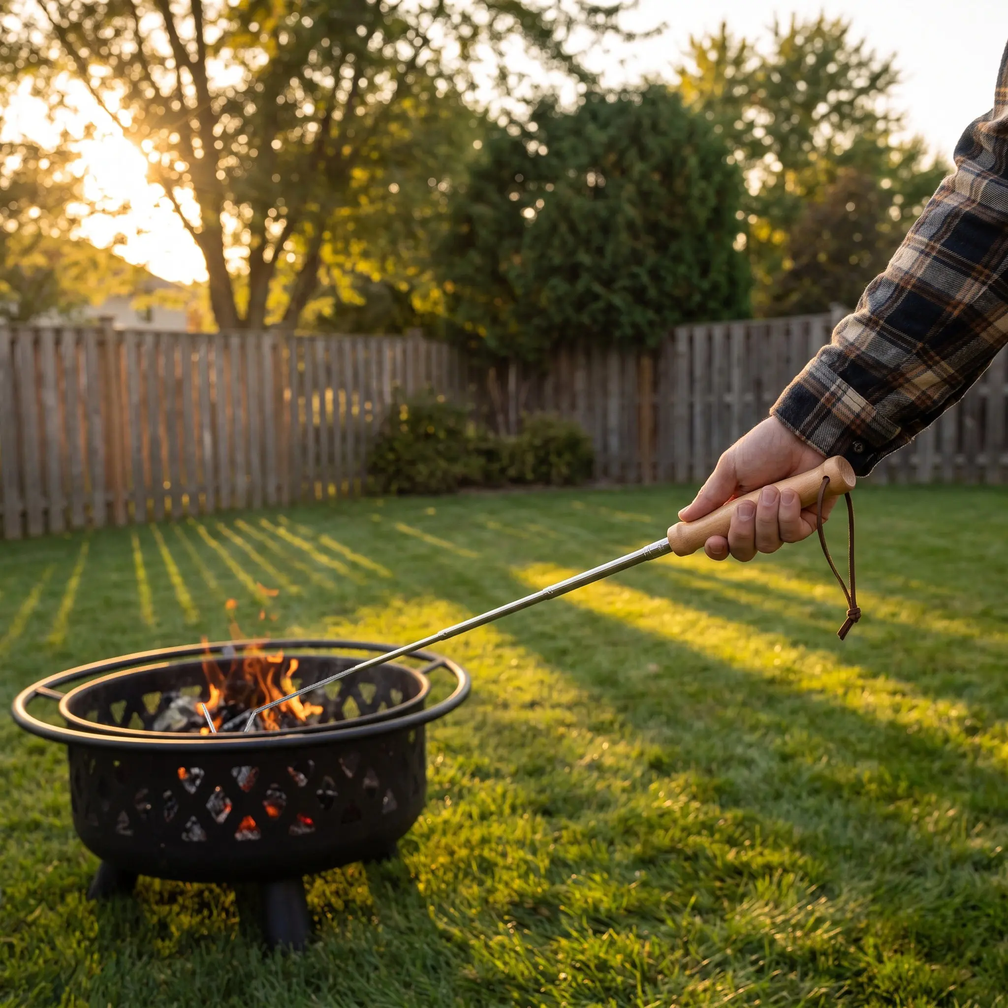 Stainless Steel Fire Pit Poker Telescope Extendable Heat Resistant Fire Log Tool Outdoor Campfire Fireplace Accessories