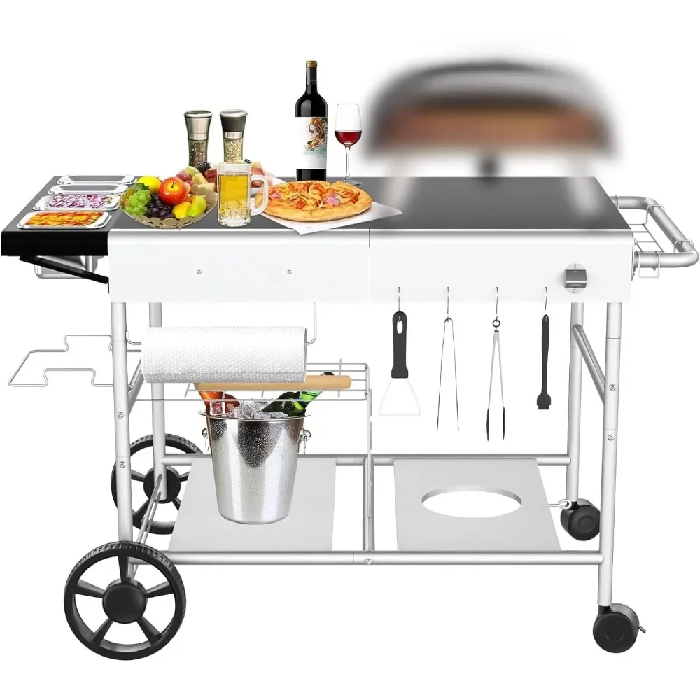 

Pizza Oven Cart Table for 16 & 12 w/ Pizza Topping Station, Movable Food & Prep Workcart, Outdoor Grill Stand for Ninja Woodfire