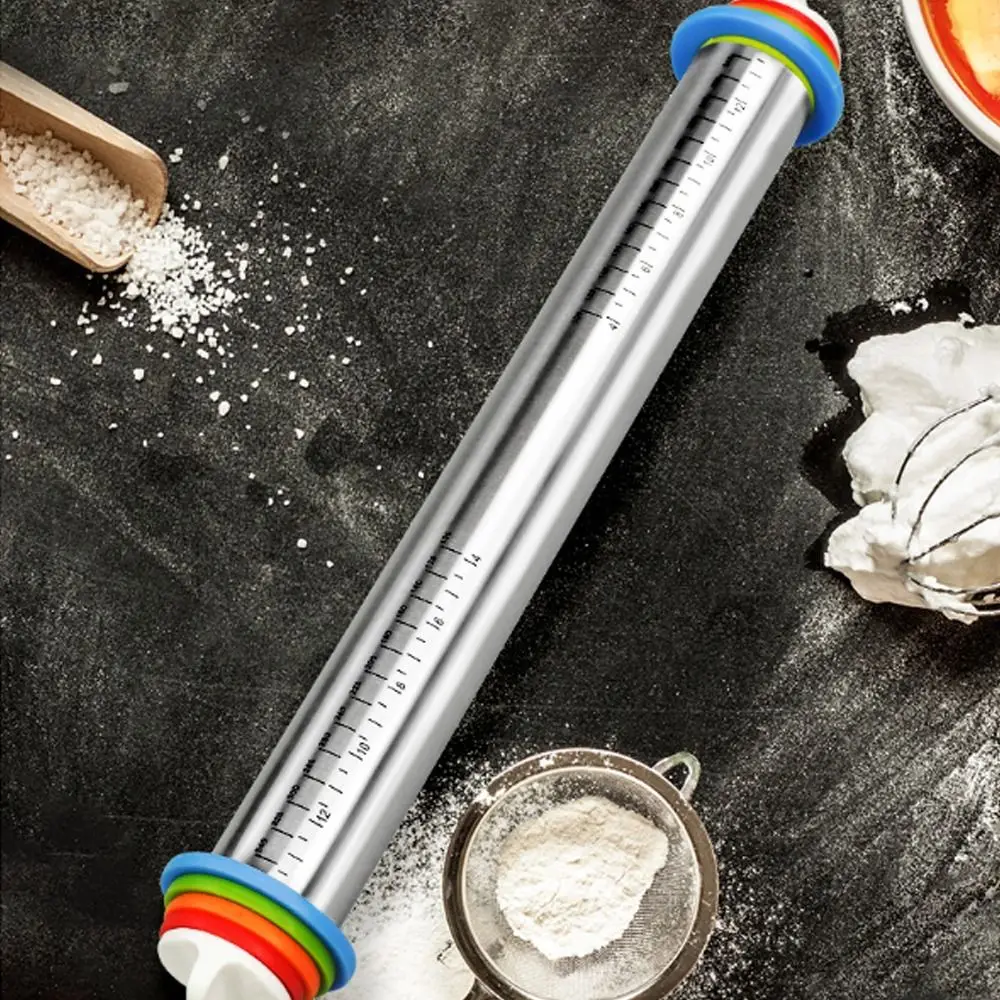 

Removable Rings Stainless Steel Rolling Pin Adjustable Thickness Silicone Kneading Mat Smooth Surface Non-Stick