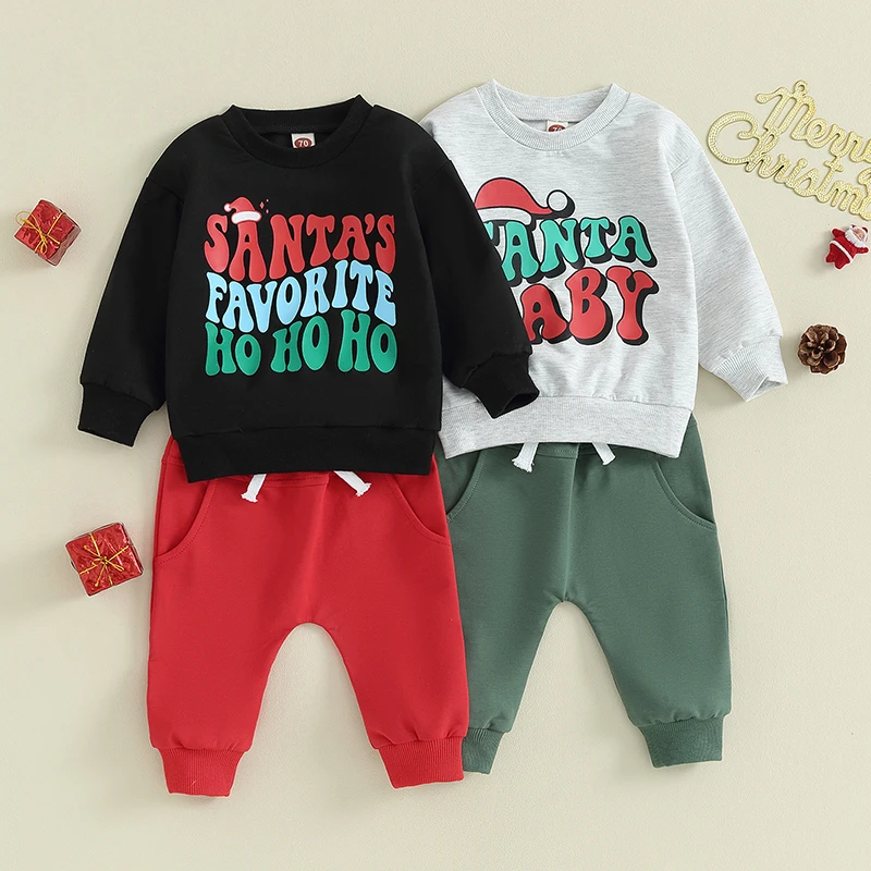 

2023-09-04 Lioraitiin 3M-3Y Toddler Baby Boys Girls Fall Outfit Long Sleeve Christmas Sweatshirts and Long Pants Clothes Set