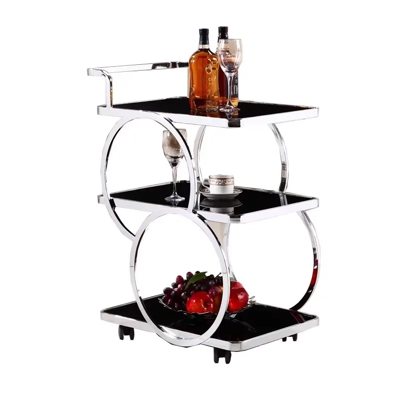 Luxury Gold Silver Metal Glass Tea Wine Food Catering Drinks Serving Trolley bar Cart for Hotel Restaurant Wedding Party
