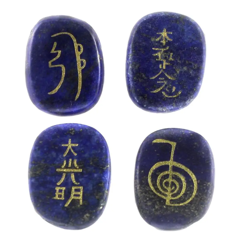 4 pieces Oval Reiki Stone Lapis Lazuli Natural Gemstone Crystal Egg Stone Pocket Stone Polished Engraved Crystal Gemstone