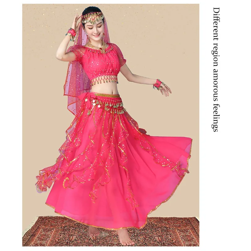 Volwassen Indiase Dans Chiffon Prestaties Kostuum Set Nieuwe Xinjiang Dans Tianzhu Meisje Folk Outfit