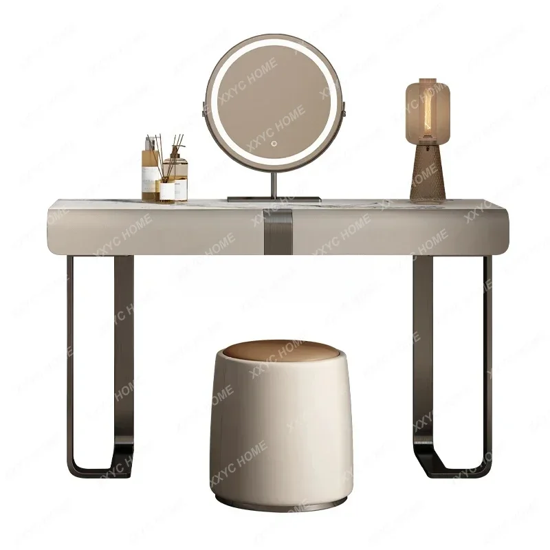 

Italian minimalist dresser light luxury rock slab leather makeup table modern minimalist high-end furniture