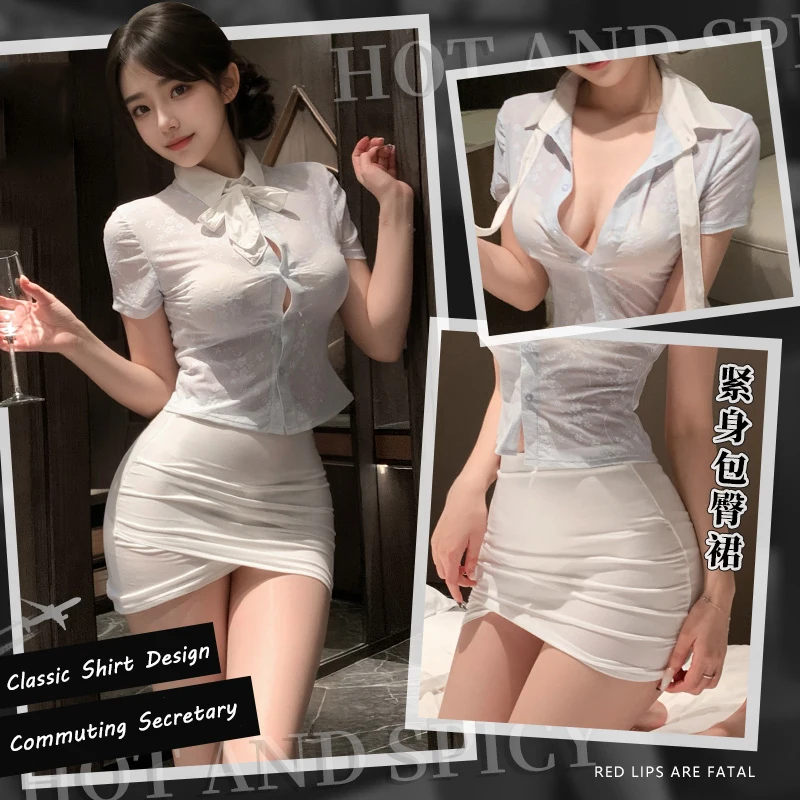 

Fashion Korean Sexy Secretary Office Uniforms Mini Skirt For Woman Sexy Lingerie Hot Set Role Play Costume Women Underwear