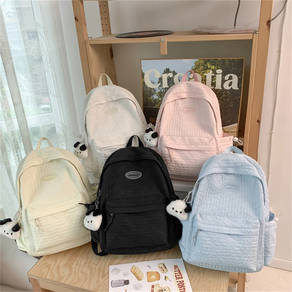 Teen School Bag for Girls Backpack Solid Color Women Bookbags Middle Student Schoolbag Large Cute Nylon Bagpack Bolsos De Mujer