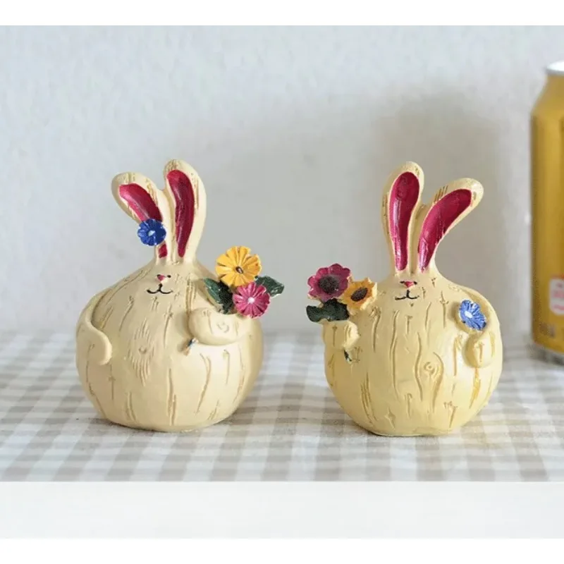 Creative Home Furnishing Resin Cute Desk Decoration Rabbit Decorative Ornaments Living Room TV Cabinet Retro Crafts Decoration
