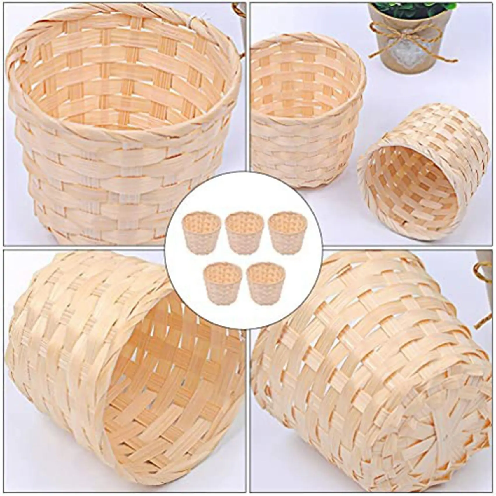 5PCS Mini Woven Baskets Without Handles for Party Favors Crafts Decor Suitable for Various Occasions(7.5X6cm)