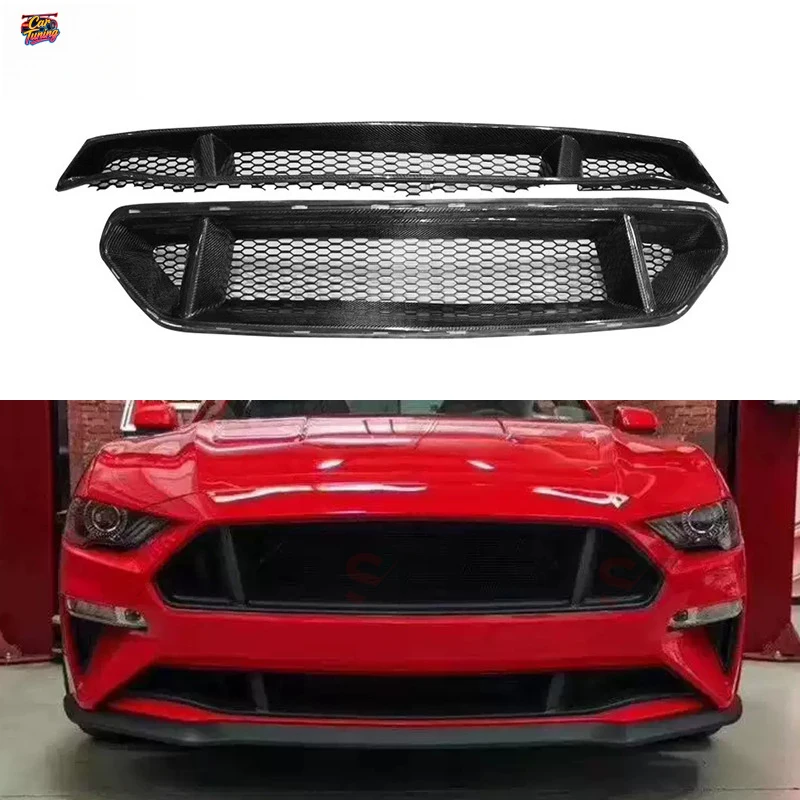 

Подходит для Ford Mustang 18-22: аксессуары для модификации верхней и нижней центральной решетки радиатора из углеродного волокна, аксессуары для центральной решетки переднего бампера.