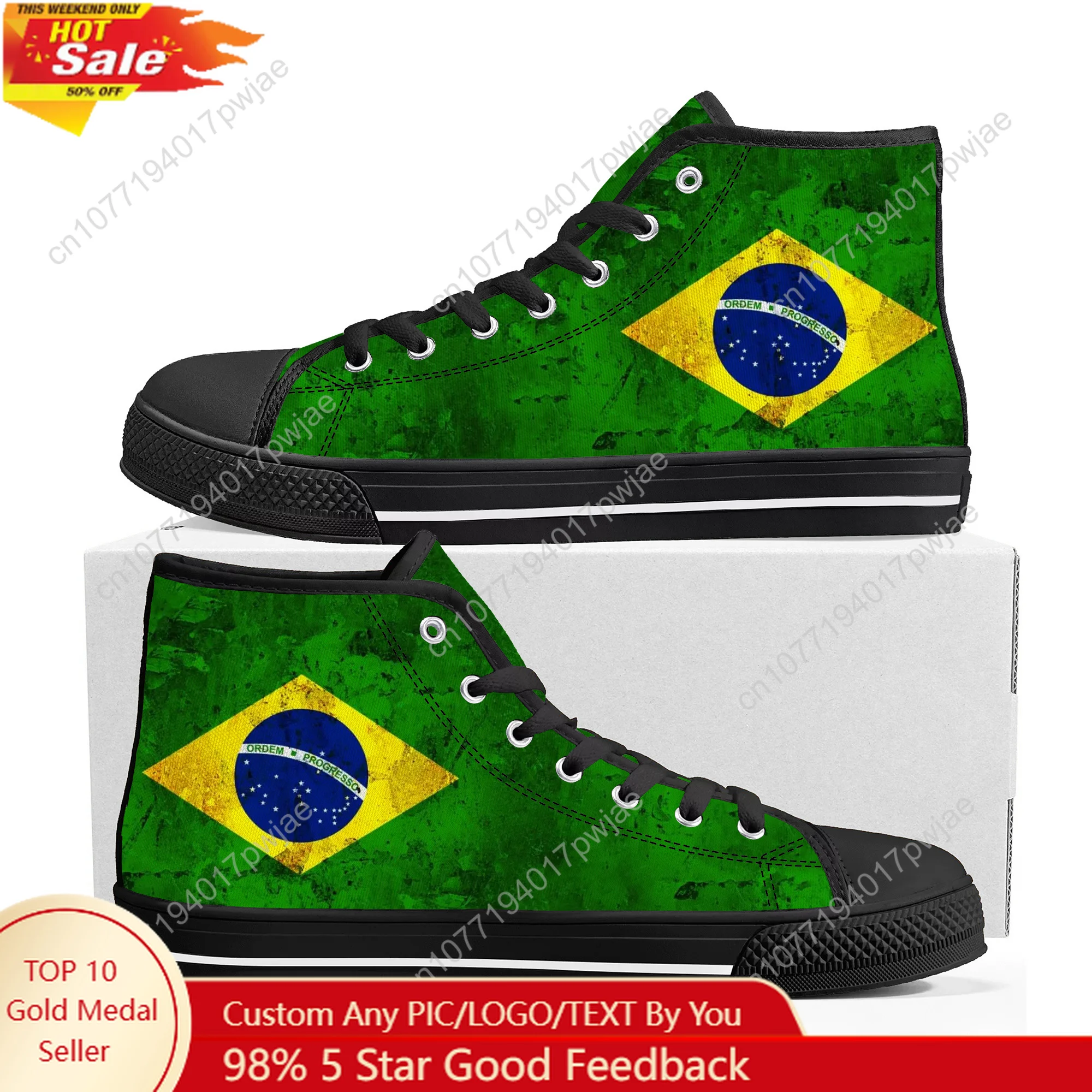 

Brazilian flag personalised print High Top Sneakers Mens Womens Lightweight Canvas Sneaker Ghana Hiking Casual Custom Shoes