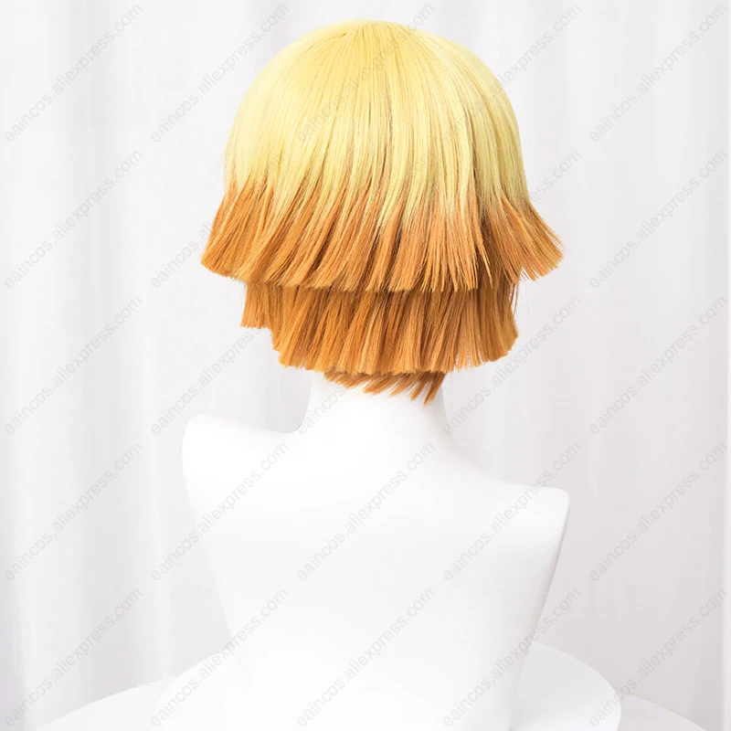 Wig Cosplay Anime Agatsuma Zenitsu Wig gradien kuning 30cm rambut sintetis tahan panas