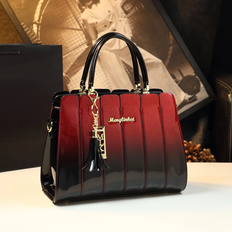 2024 New Fashion Gradient Middle aged Women\'s Bag Large Capacity Mom One Shoulder Crossbody Handbag Genuine Leather Women\'s Bag