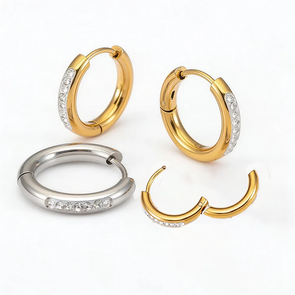 6pcs/lot Stainless Steel Hoop Earrings Transparent Crystal Beads Round Ear Clips Fashion DIY Jewelry Earrings Supplies Wholesale