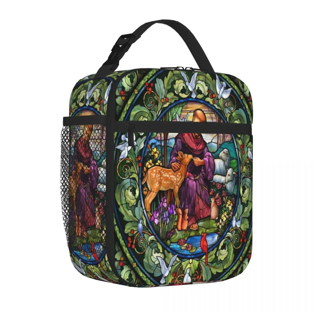 Hot Sale St Francis Of Assisi Stained Glass Fruit Print Thermal Tote Business Trip Adult Lunch Bag
