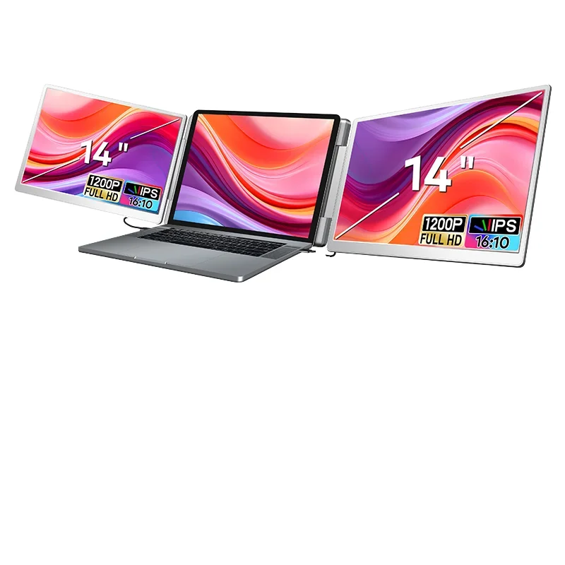 2026 14 Inch IPS Portable Monitor Easy Vertical Flip Super Light Easy Carry Widely Compatible Triple Dual Screen Extender 1200P
