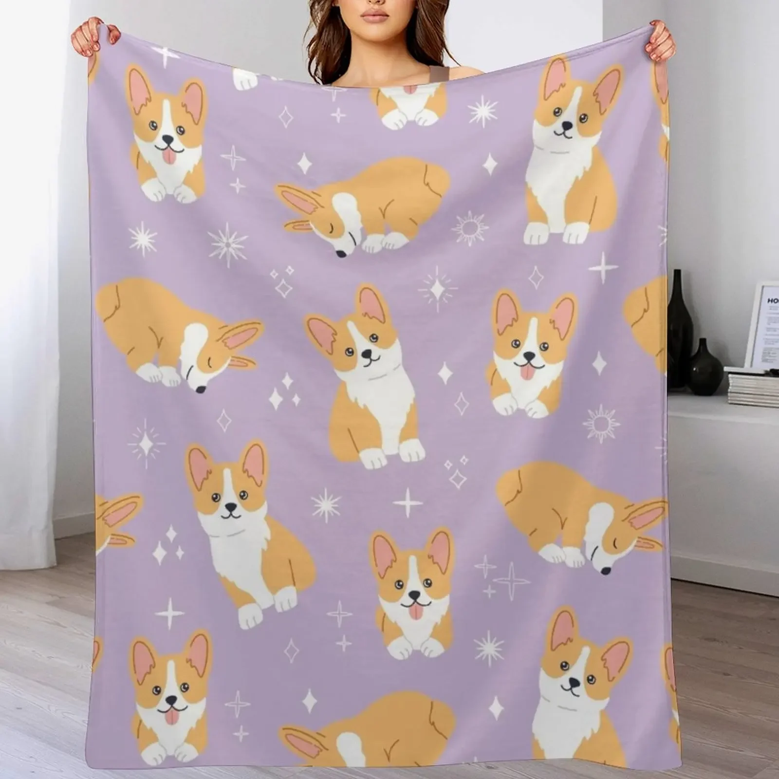 

Jolly corgis in Purple Throw Blanket Soft Home Decor Blanket for Couch Bedroom