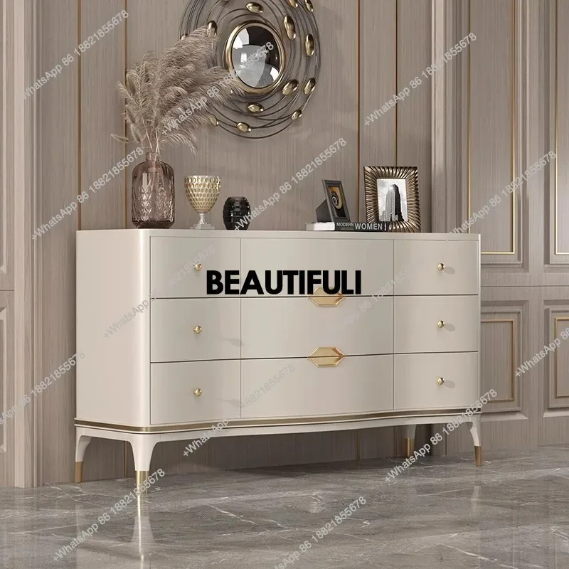 

H Solid wood nine chest cabinet American living room modern simple bedroom champagne silver drawer storage locker