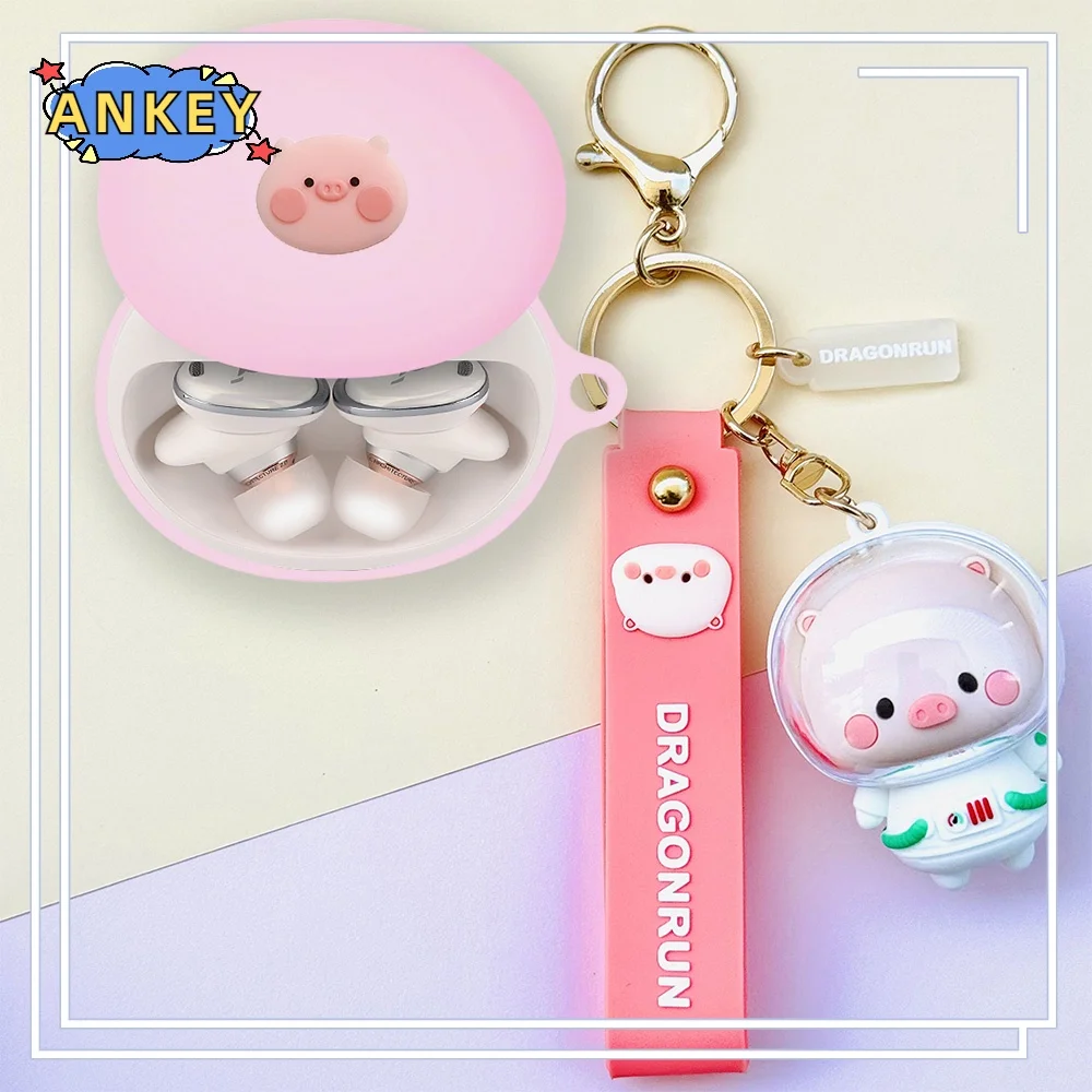 for Anker Soundcore Liberty 3 Pro Silicone Case Cute Pig Earbuds Soft Protective Cover Skin with Pendant