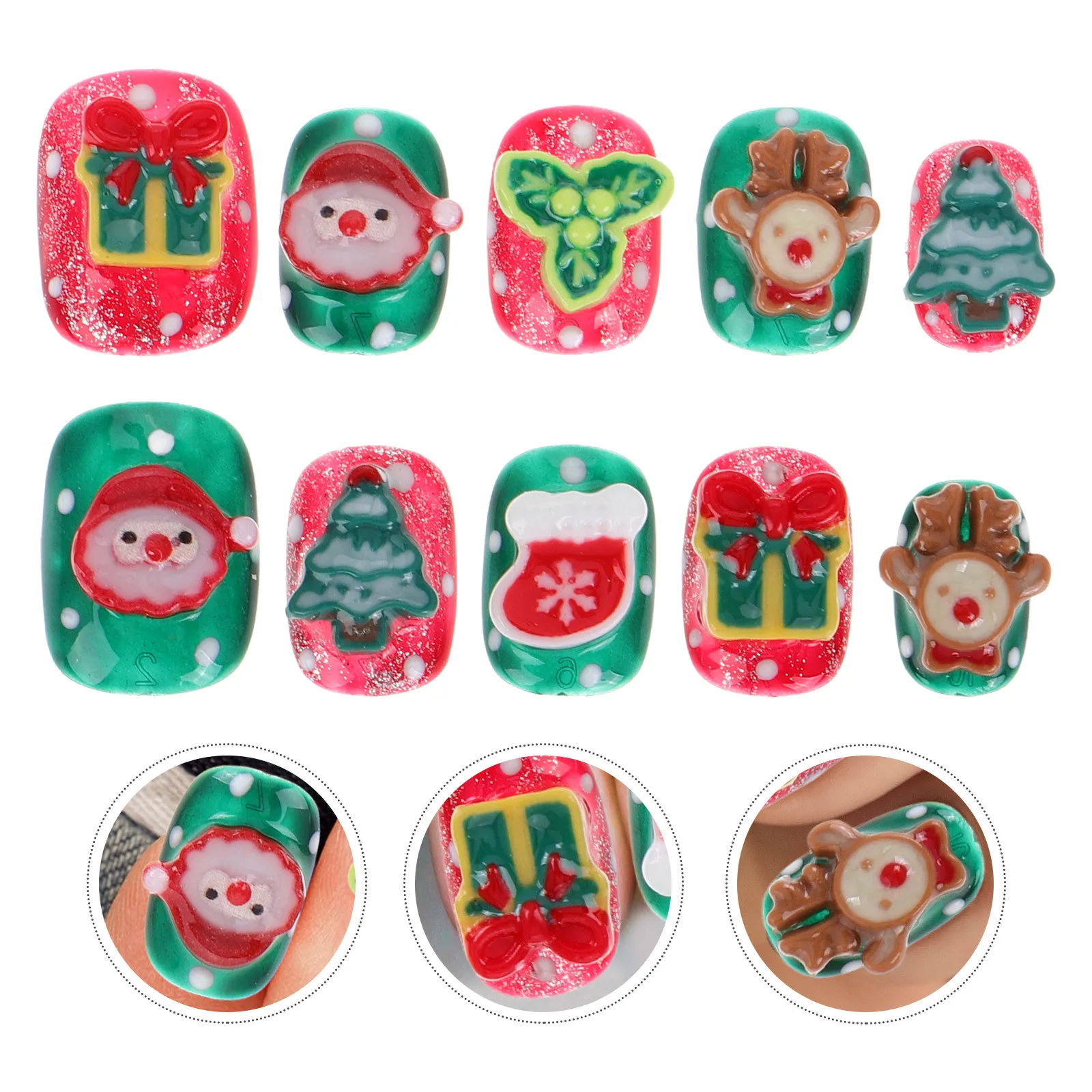 

Short Fake Nails Xmas Press on Nails Cute Winter Nail Art Stickers Full Cover Plastic Tips for Women Party Decor