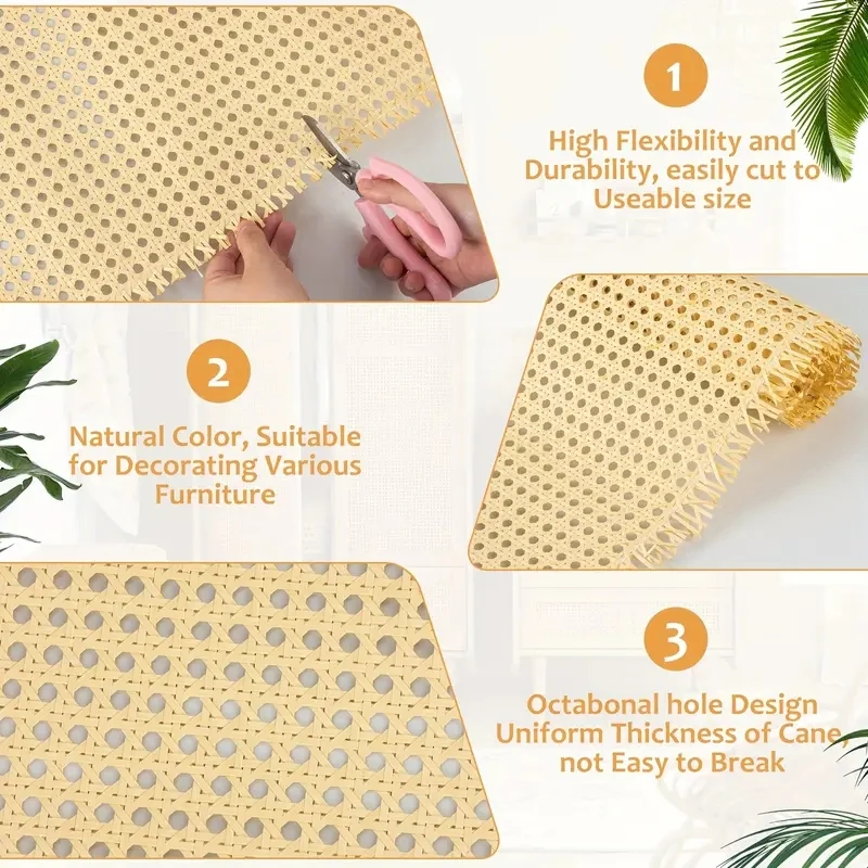 100cm/39.3inch Vinyl Rattan Webbing Roll Cane Wicker Sheet for Chair Table Furniture Repairing Material Creativity DIY Weaving